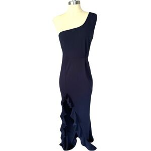 PRETTY LITTLE THING NWT women’s navy one shoulder ruffle hem maxi dress